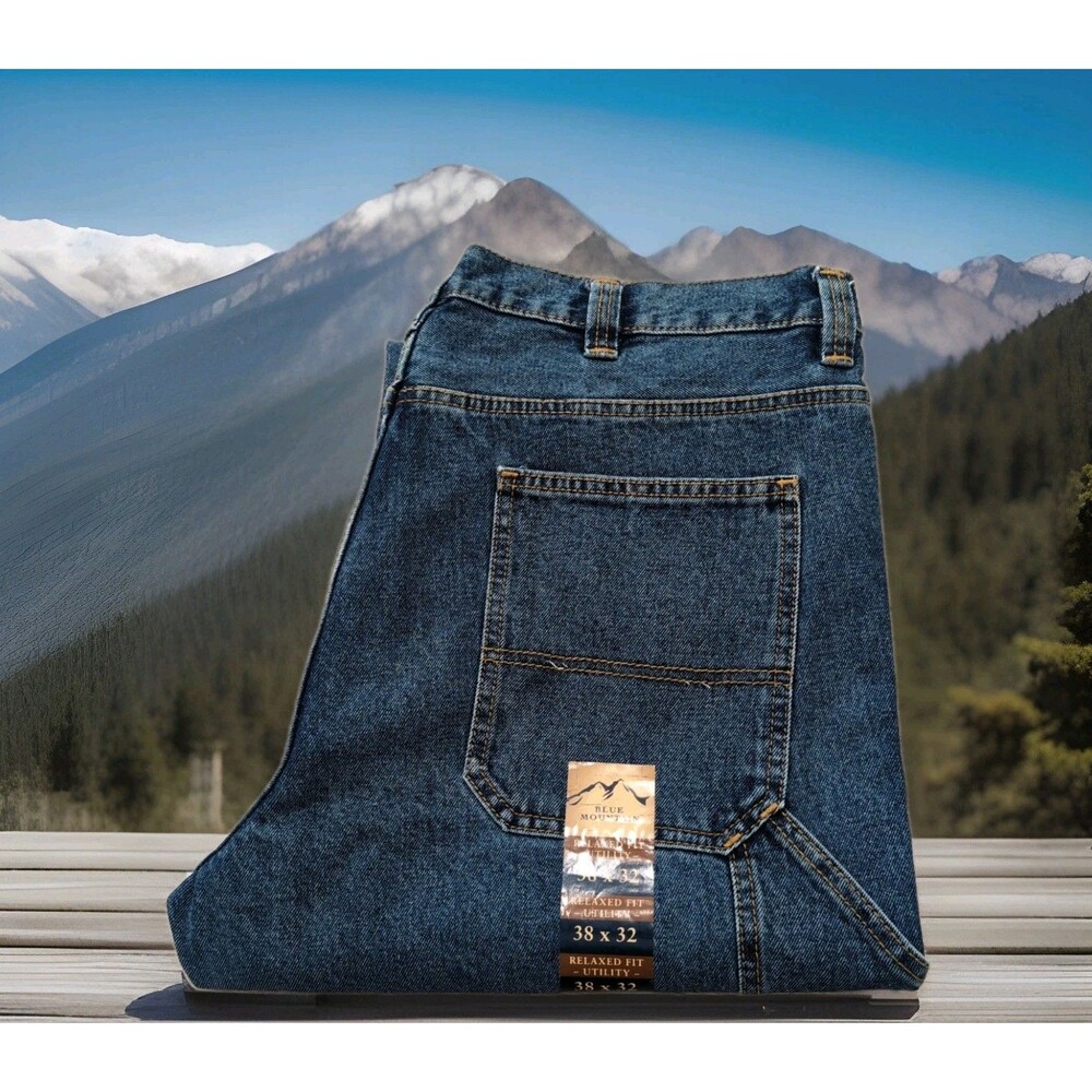 BLUE MOUNTAIN DENIM UTILITY RELAXED FIT CARPENTER JEANS MENS SIZE 38X32 NWT